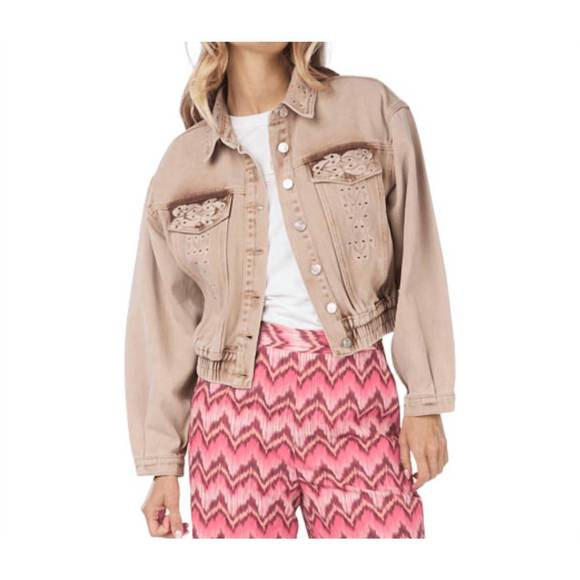NEW ESQUALO embellished jean jacket in dark sand - Picture 1 of 3